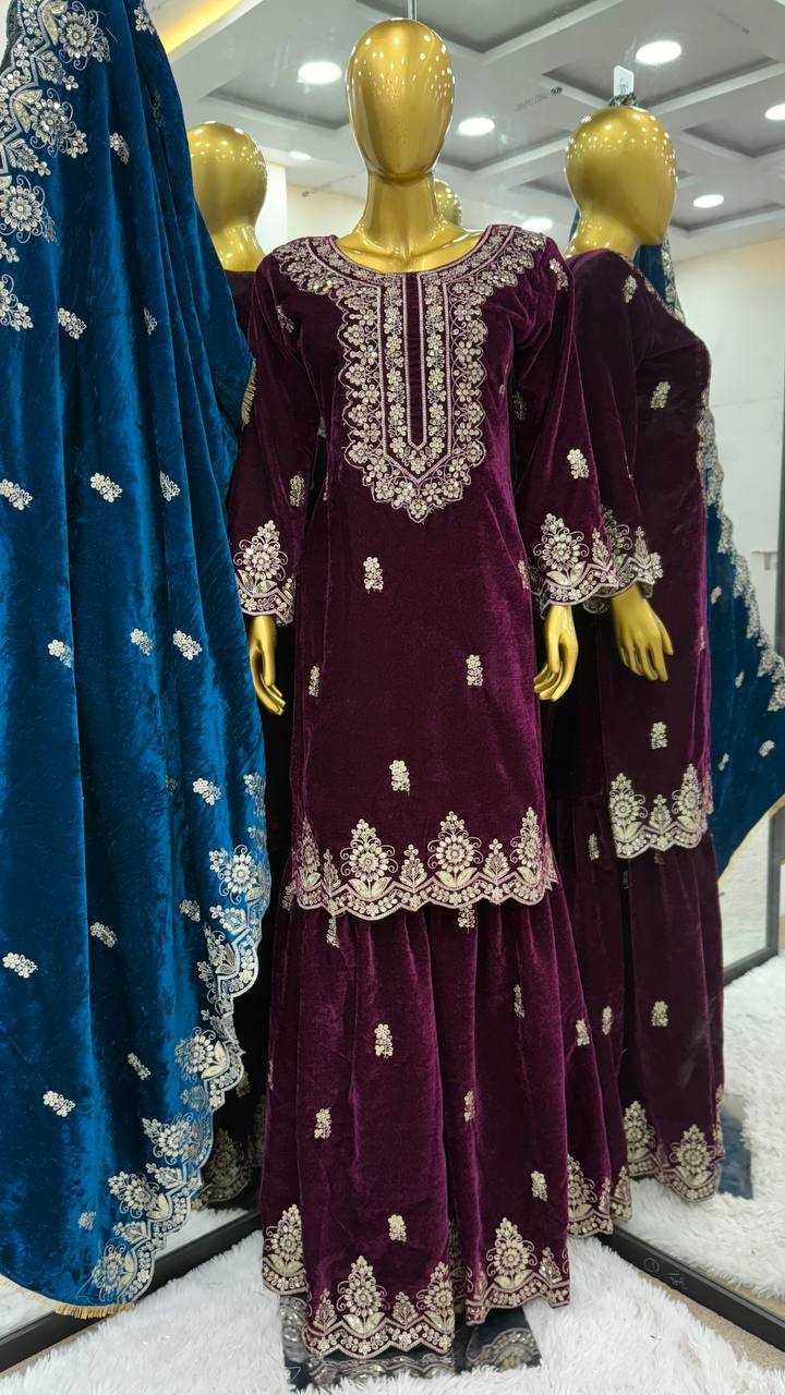 YNF VELVET KESH123 5212 SUITS & DRESSES WHOLESALE EMBROIDEREY WEDDING SHARARA SALWAR VELVET SUITS MANUFACTURE - Deevit International