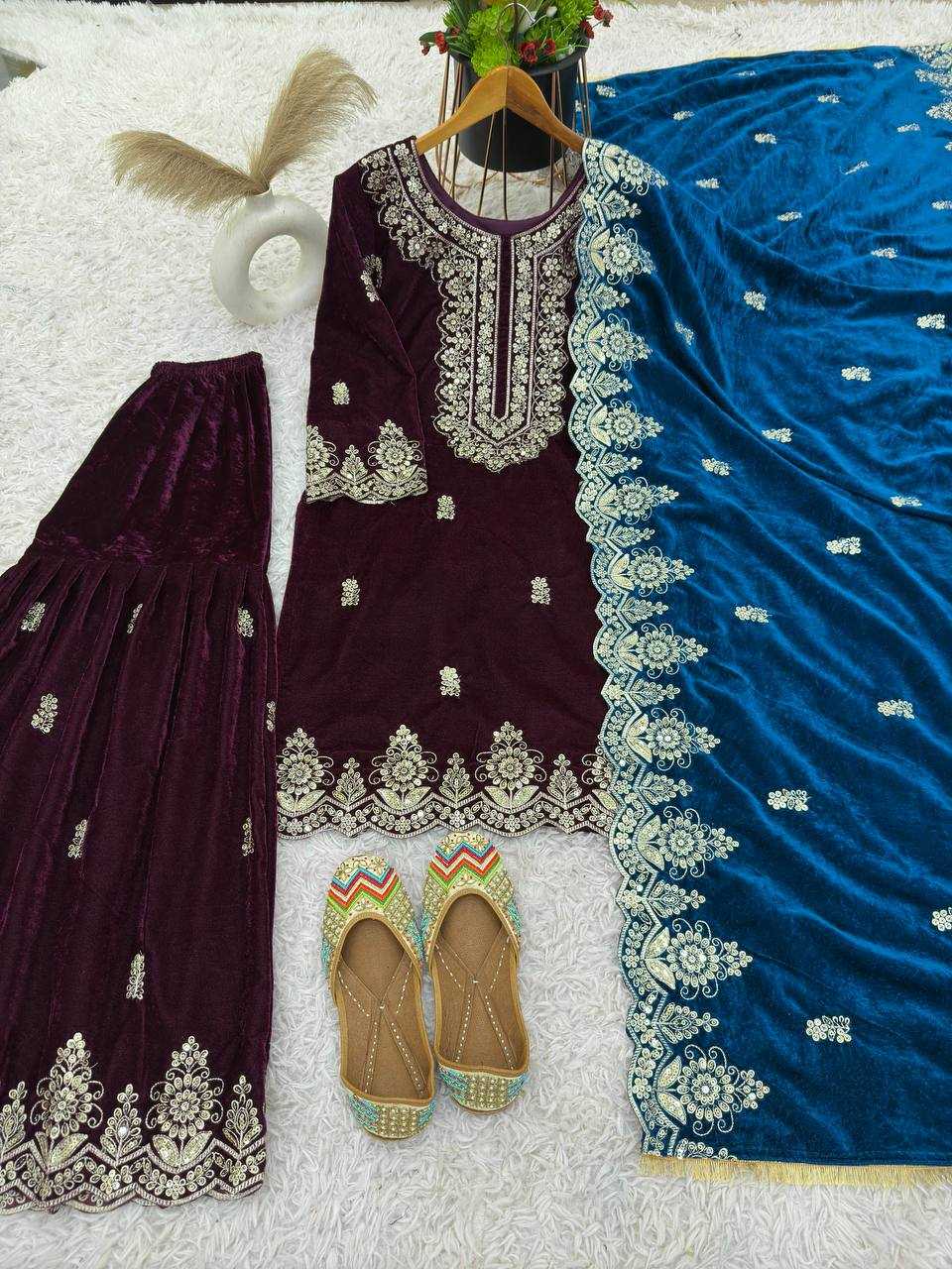 YNF VELVET KESH123 5212 SUITS & DRESSES WHOLESALE EMBROIDEREY WEDDING SHARARA SALWAR VELVET SUITS MANUFACTURE - Deevit International