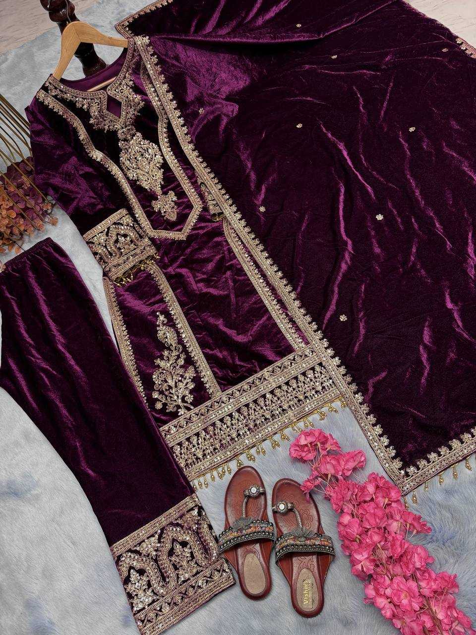 YNF VELVET KESH141 1072 SUITS & DRESSES WHOLESALE VELVET EMBROIDERY FLOOR LENGTH LONG KURTI SUITS MANUFACTURE - Deevit International