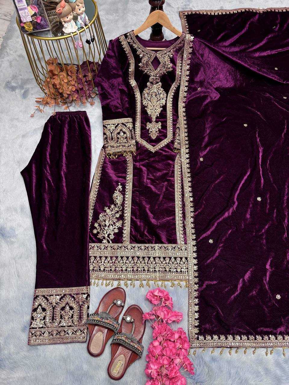 YNF VELVET KESH141 1072 SUITS & DRESSES WHOLESALE VELVET EMBROIDERY FLOOR LENGTH LONG KURTI SUITS MANUFACTURE - Deevit International