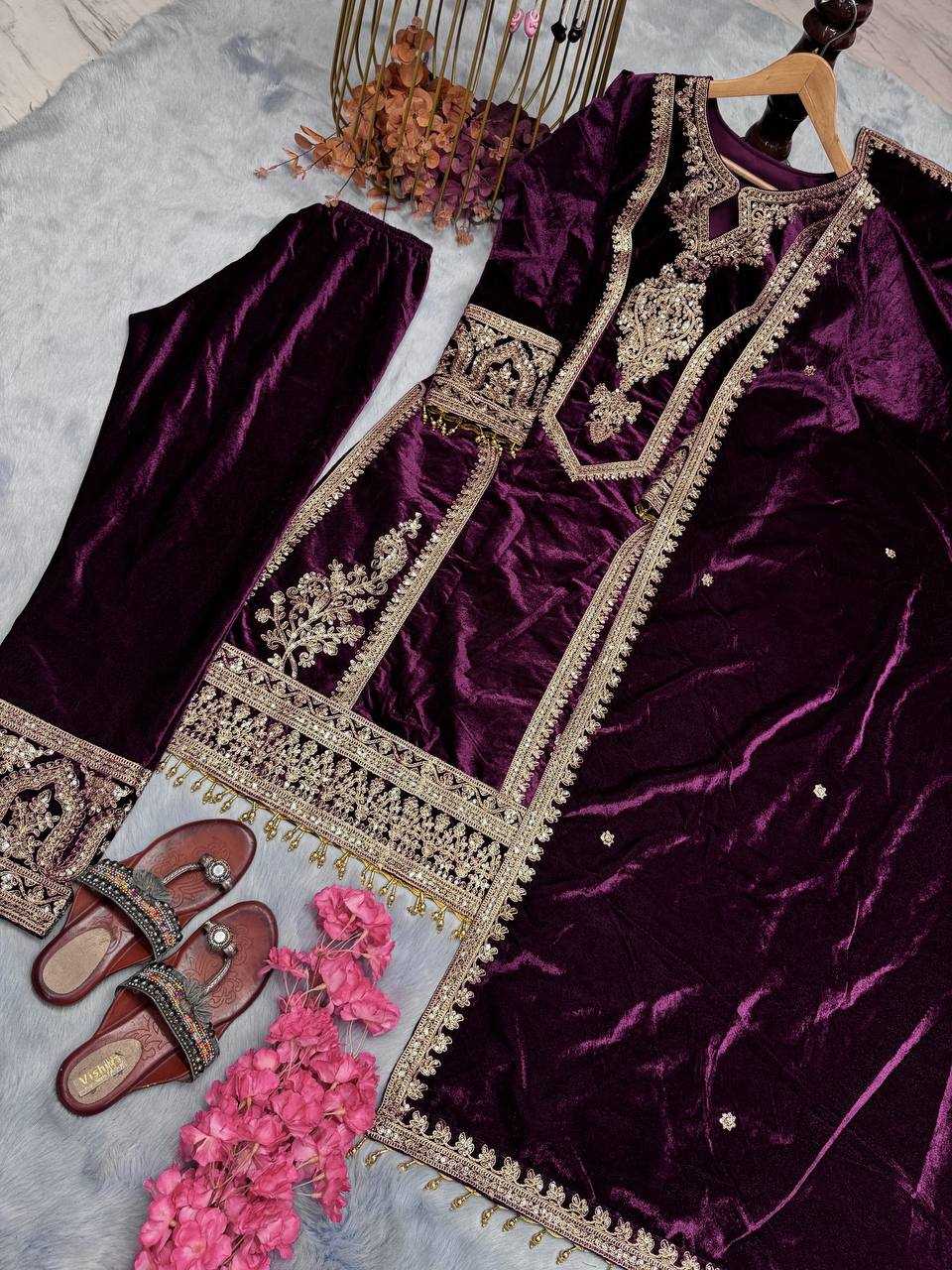 YNF VELVET KESH141 1072 SUITS & DRESSES WHOLESALE VELVET EMBROIDERY FLOOR LENGTH LONG KURTI SUITS MANUFACTURE - Deevit International