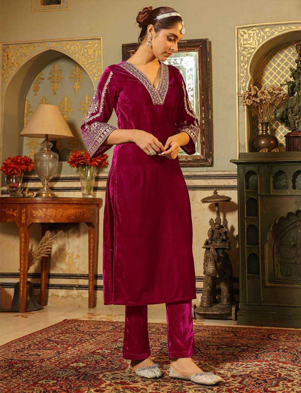 YNF VELVET KESH148 051 KURTIS WHOLESALE PARTY WEAR KURTI WITH BOTTOM EMBROIDERED V NECK KURTIS MANUFACTURER - Deevit International