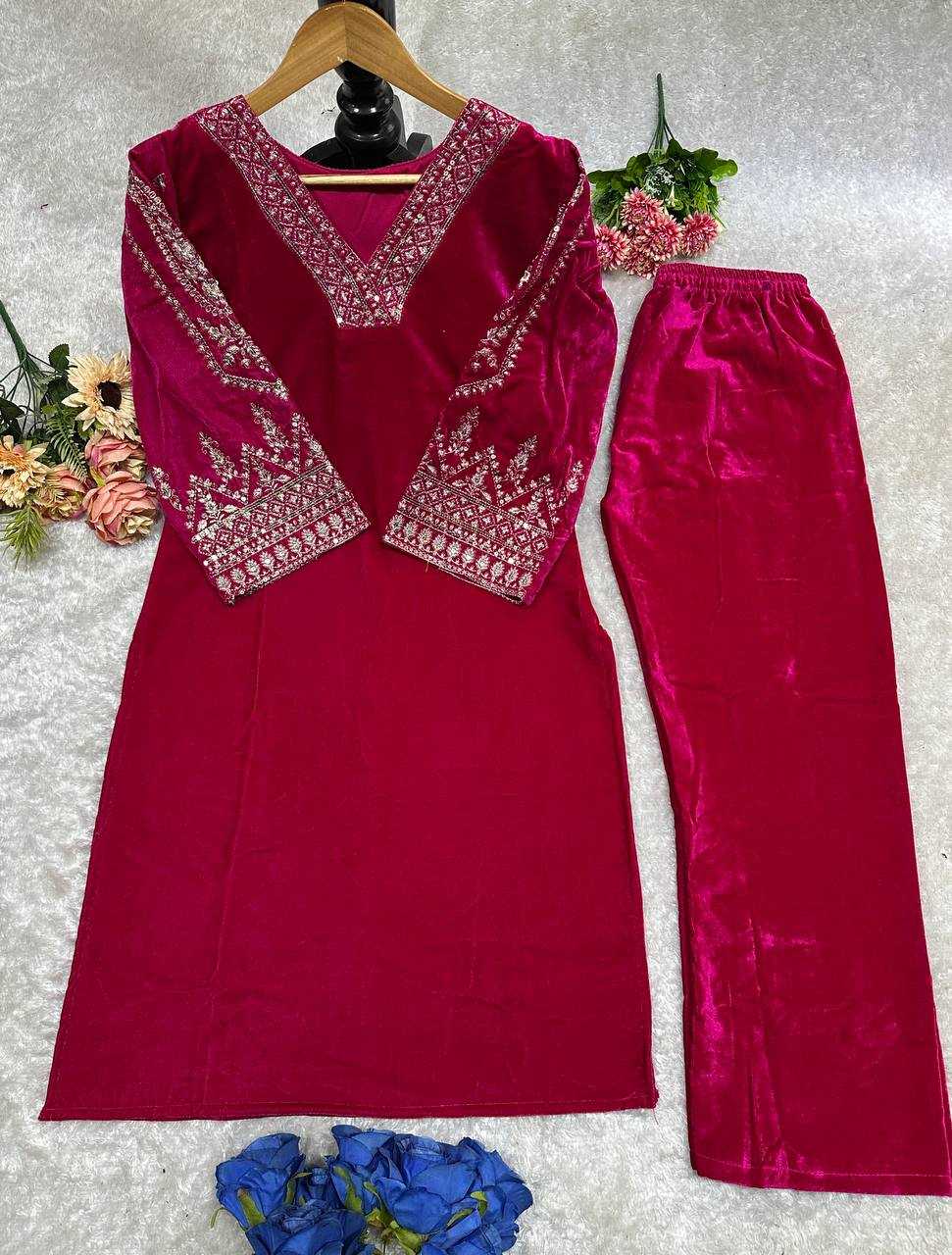 YNF VELVET KESH148 051 KURTIS WHOLESALE PARTY WEAR KURTI WITH BOTTOM EMBROIDERED V NECK KURTIS MANUFACTURER - Deevit International