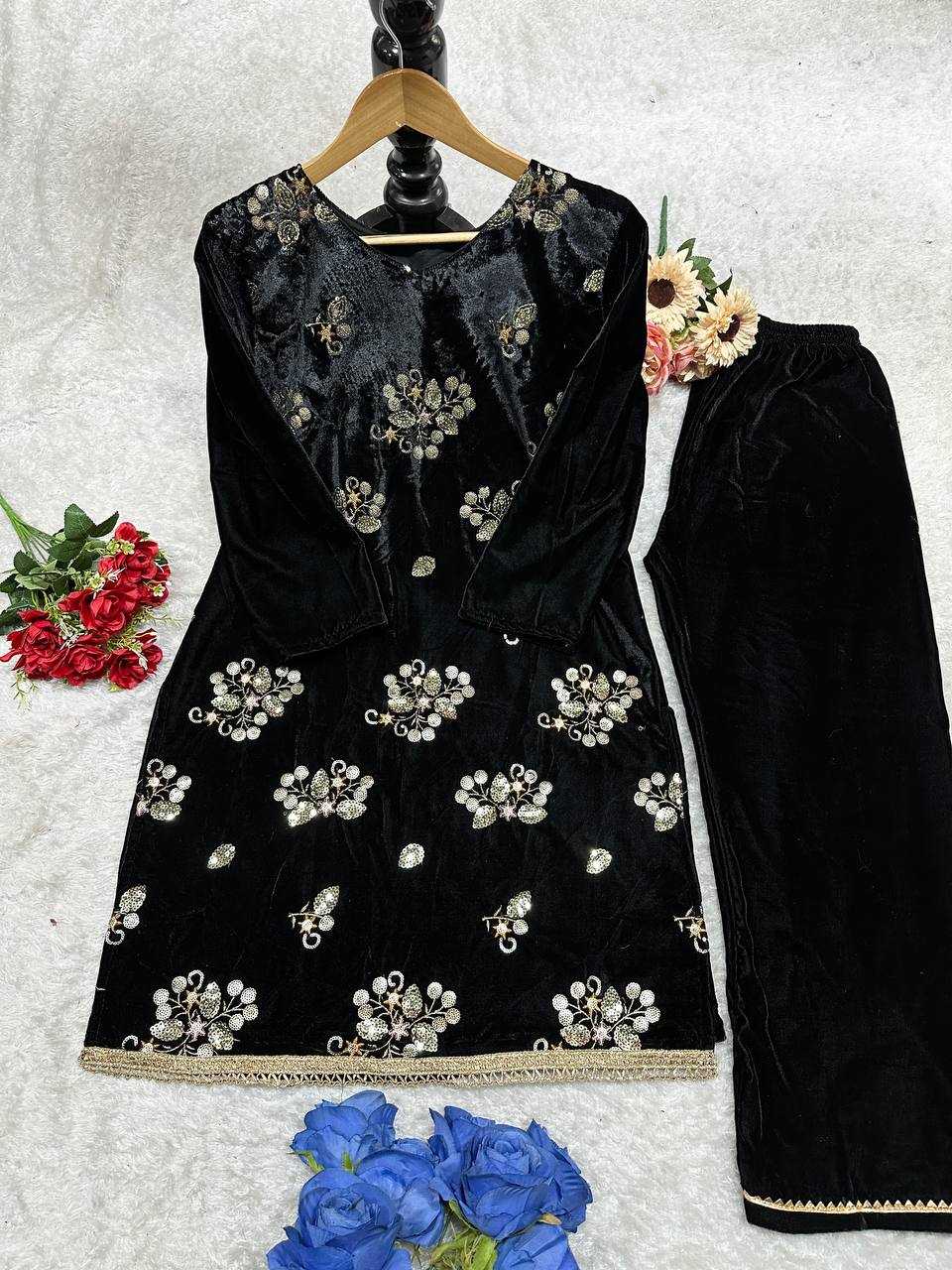 YNF VELVET KESH148 052 KURTIS WHOLESALE PARTY WEAR KURTI WITH BOTTOM EMBROIDERED KURTIS MANUFACTURER - Deevit International