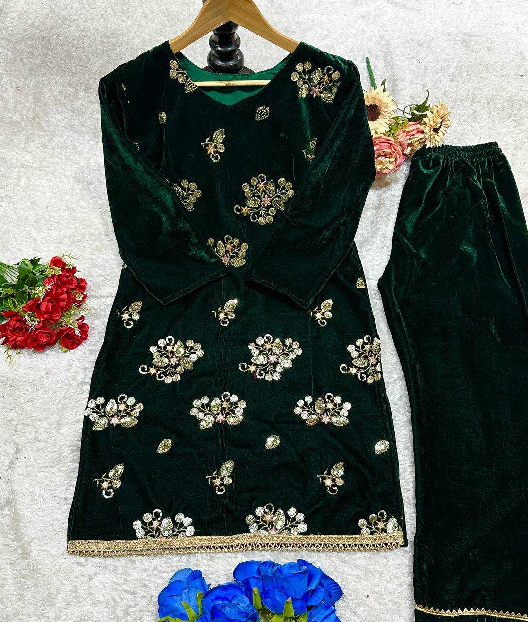 YNF VELVET KESH148 052 KURTIS WHOLESALE PARTY WEAR KURTI WITH BOTTOM EMBROIDERED KURTIS MANUFACTURER - Deevit International