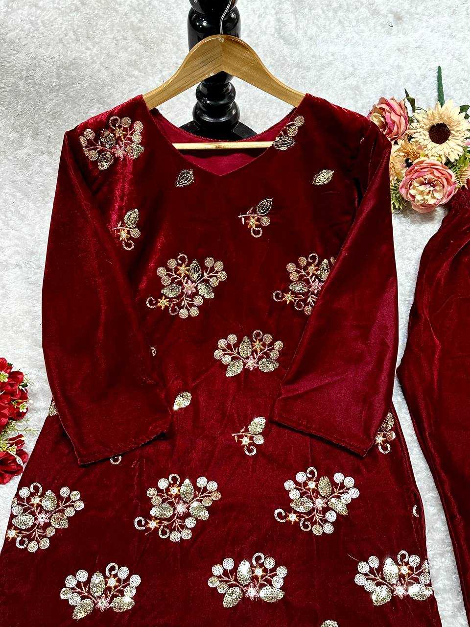 YNF VELVET KESH148 052 KURTIS WHOLESALE PARTY WEAR KURTI WITH BOTTOM EMBROIDERED KURTIS MANUFACTURER - Deevit International