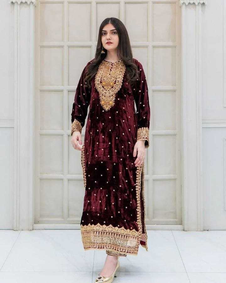 YNF VELVET KESH158 6002 SUITS & DRESSES WHOLESALE EMBROPIDERY VELVET PARTY WEAR LONG KURTI SUITS MANUFACTURE - Deevit International