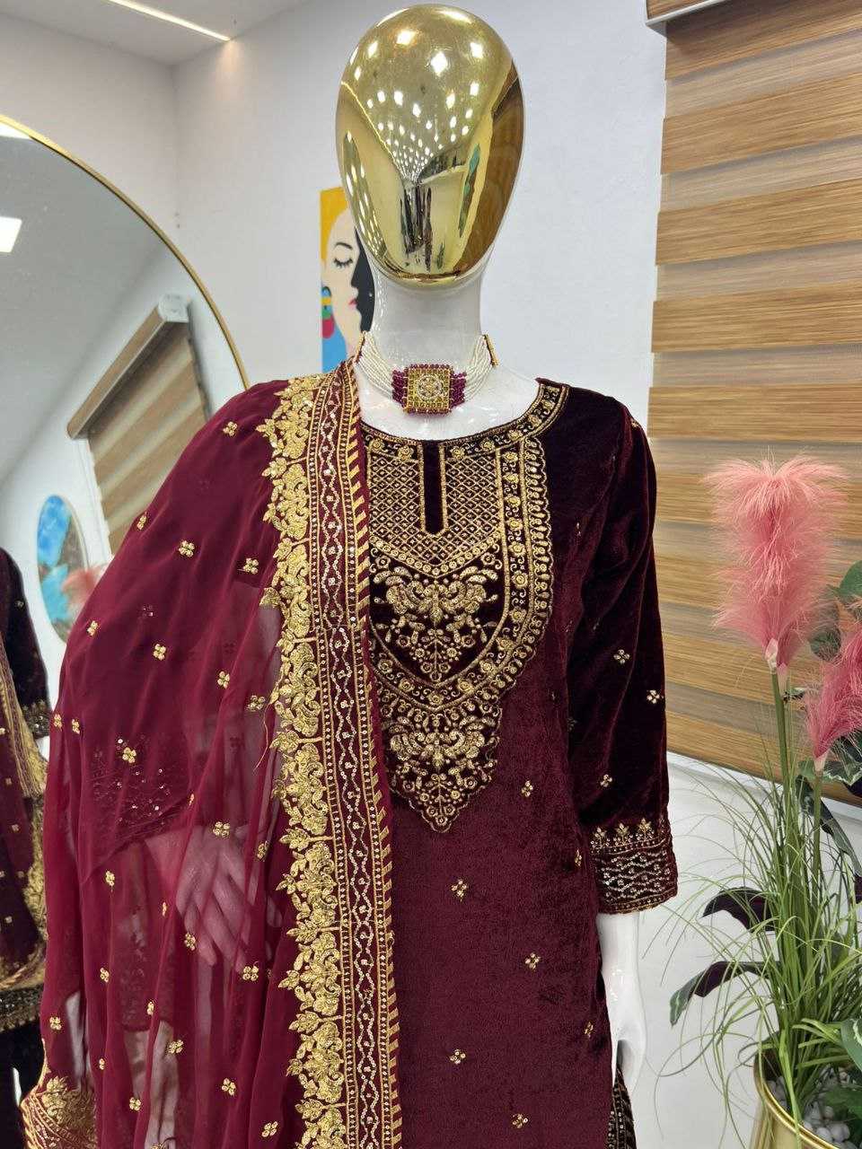 YNF VELVET KESH158 6002 SUITS & DRESSES WHOLESALE EMBROPIDERY VELVET PARTY WEAR LONG KURTI SUITS MANUFACTURE - Deevit International