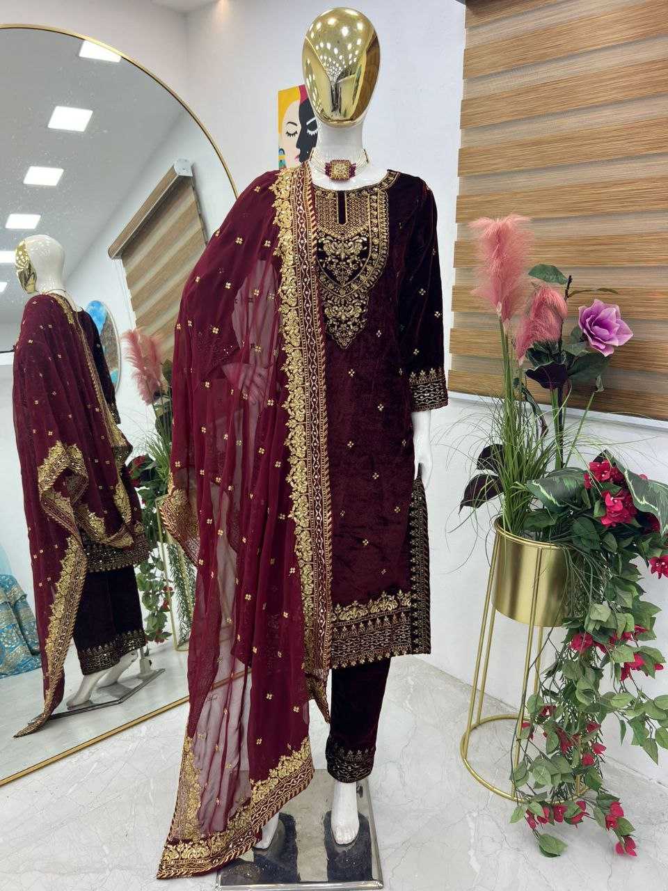 YNF VELVET KESH158 6002 SUITS & DRESSES WHOLESALE EMBROPIDERY VELVET PARTY WEAR LONG KURTI SUITS MANUFACTURE - Deevit International