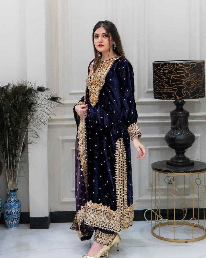 YNF VELVET KESH158 6002 SUITS & DRESSES WHOLESALE EMBROPIDERY VELVET PARTY WEAR LONG KURTI SUITS MANUFACTURE - Deevit International