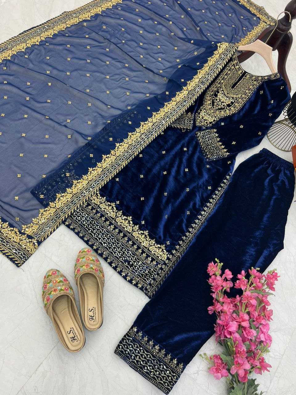 YNF VELVET KESH158 6002 SUITS & DRESSES WHOLESALE EMBROPIDERY VELVET PARTY WEAR LONG KURTI SUITS MANUFACTURE - Deevit International