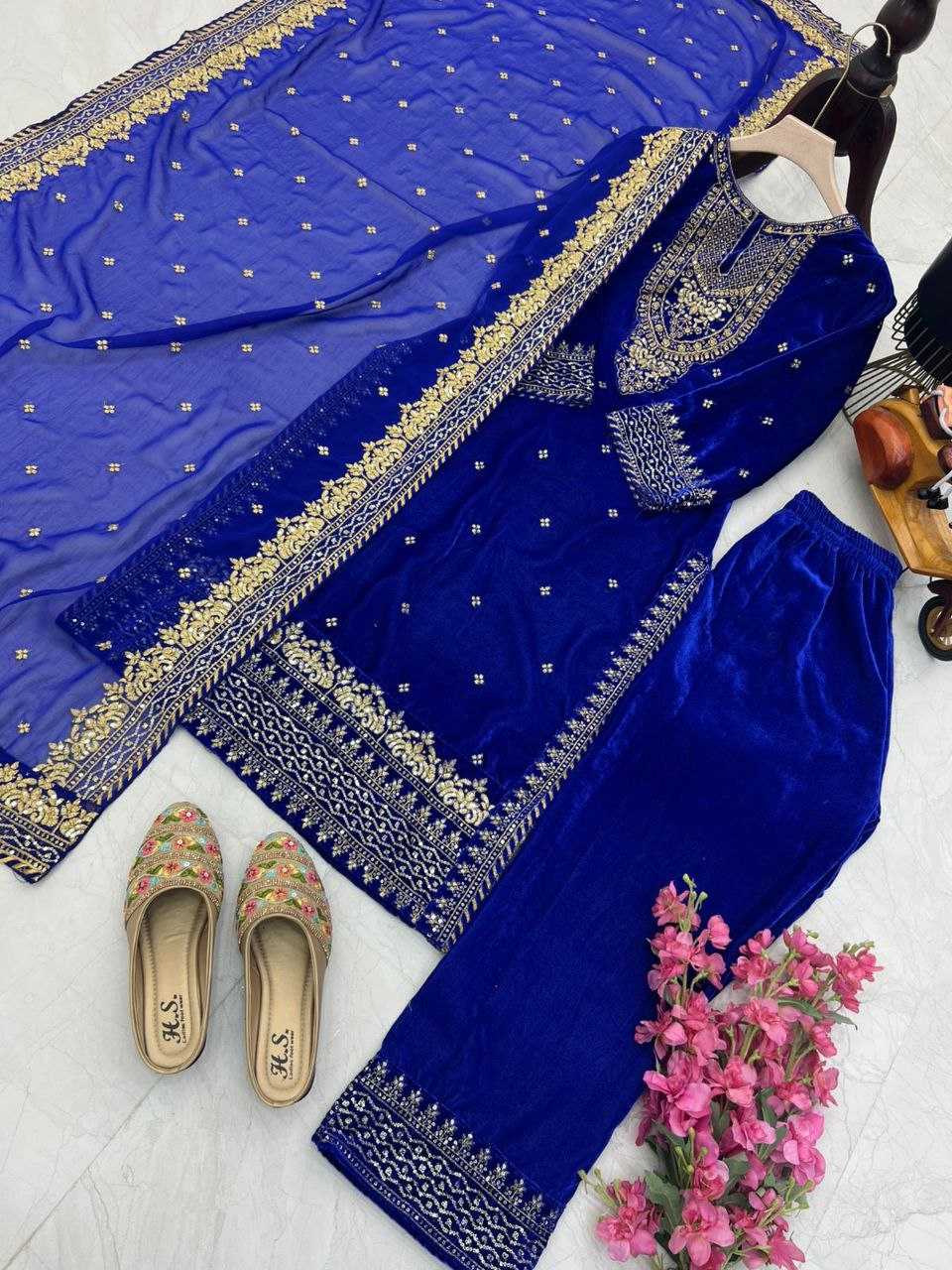 YNF VELVET KESH158 6002 SUITS & DRESSES WHOLESALE EMBROPIDERY VELVET PARTY WEAR LONG KURTI SUITS MANUFACTURE - Deevit International