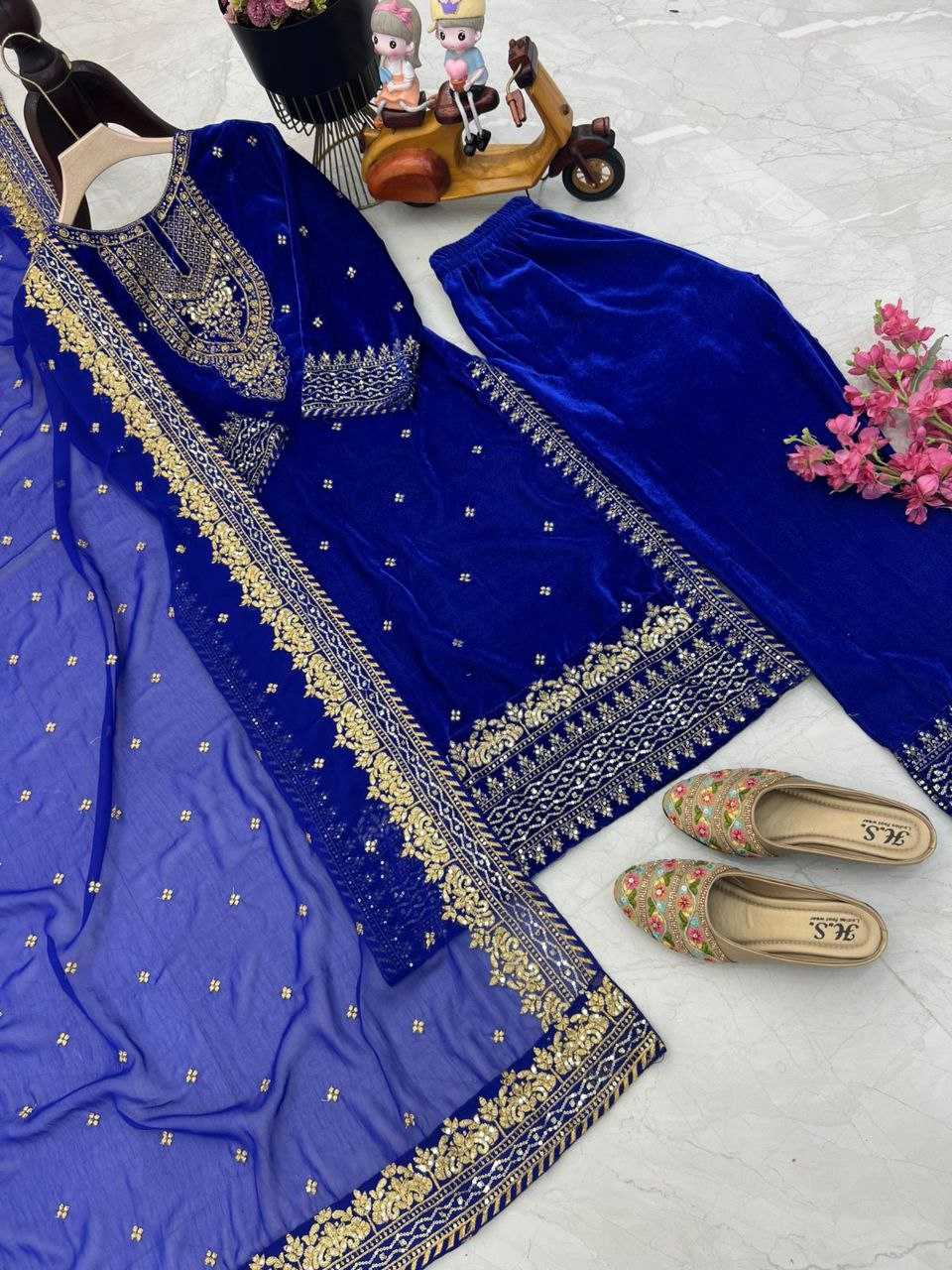 YNF VELVET KESH158 6002 SUITS & DRESSES WHOLESALE EMBROPIDERY VELVET PARTY WEAR LONG KURTI SUITS MANUFACTURE - Deevit International