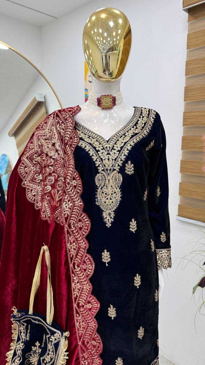 YNF VELVET KESH158 9001 SUITS & DRAESSES WHOLESALE EMBROIDEREY WEDDING SHARARA SALWAR VELVET SUITS MANUFACTURE - Deevit International