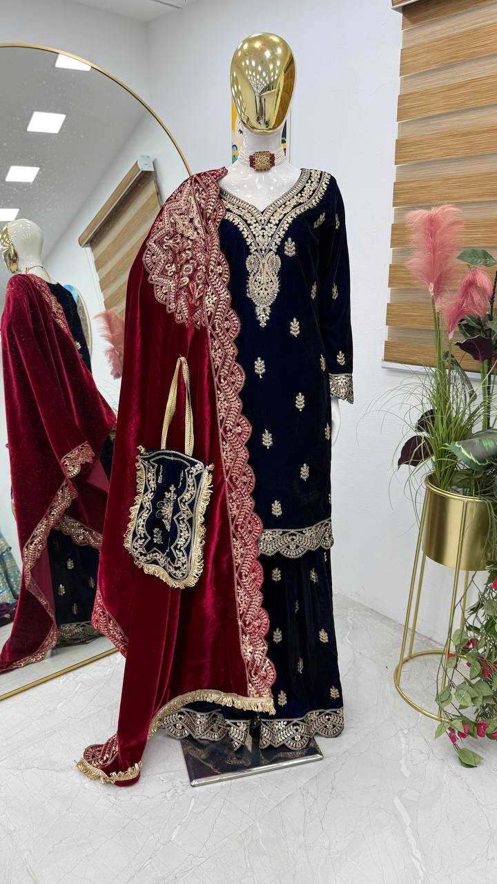 YNF VELVET KESH158 9001 SUITS & DRAESSES WHOLESALE EMBROIDEREY WEDDING SHARARA SALWAR VELVET SUITS MANUFACTURE - Deevit International