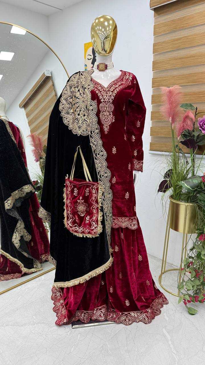 YNF VELVET KESH158 9001 SUITS & DRAESSES WHOLESALE EMBROIDEREY WEDDING SHARARA SALWAR VELVET SUITS MANUFACTURE - Deevit International