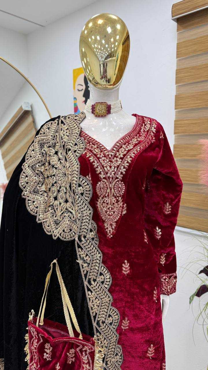 YNF VELVET KESH158 9001 SUITS & DRAESSES WHOLESALE EMBROIDEREY WEDDING SHARARA SALWAR VELVET SUITS MANUFACTURE - Deevit International