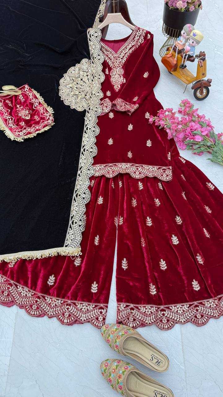 YNF VELVET KESH158 9001 SUITS & DRAESSES WHOLESALE EMBROIDEREY WEDDING SHARARA SALWAR VELVET SUITS MANUFACTURE - Deevit International