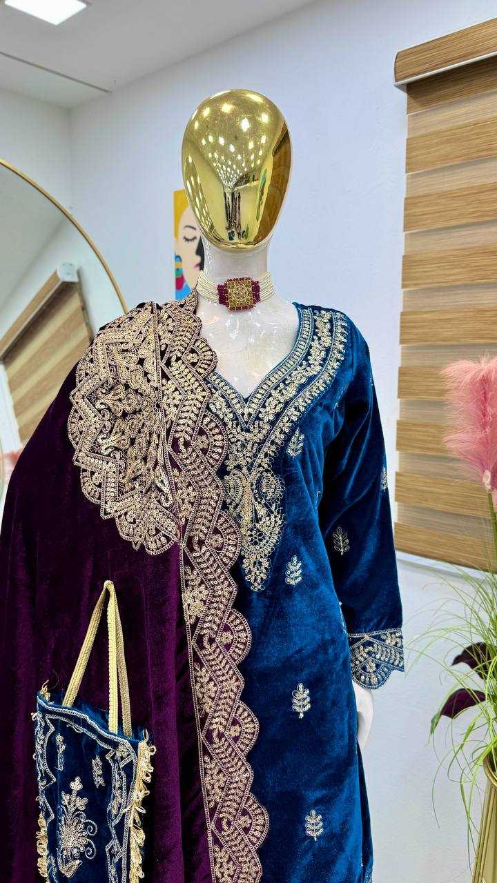 YNF VELVET KESH158 9001 SUITS & DRAESSES WHOLESALE EMBROIDEREY WEDDING SHARARA SALWAR VELVET SUITS MANUFACTURE - Deevit International