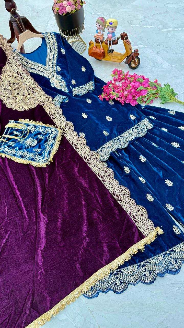 YNF VELVET KESH158 9001 SUITS & DRAESSES WHOLESALE EMBROIDEREY WEDDING SHARARA SALWAR VELVET SUITS MANUFACTURE - Deevit International