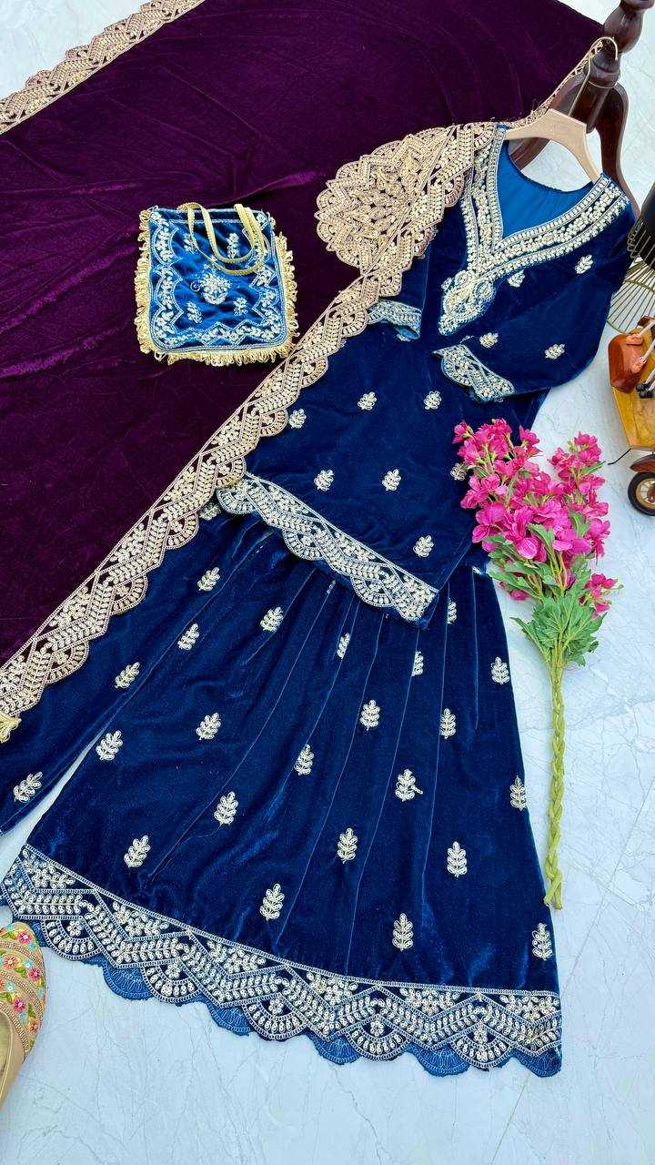 YNF VELVET KESH158 9001 SUITS & DRAESSES WHOLESALE EMBROIDEREY WEDDING SHARARA SALWAR VELVET SUITS MANUFACTURE - Deevit International