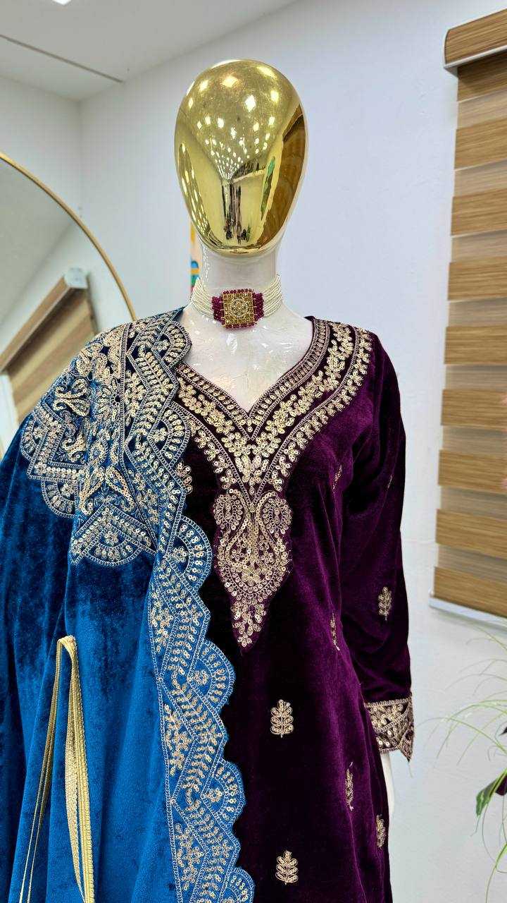 YNF VELVET KESH158 9001 SUITS & DRAESSES WHOLESALE EMBROIDEREY WEDDING SHARARA SALWAR VELVET SUITS MANUFACTURE - Deevit International