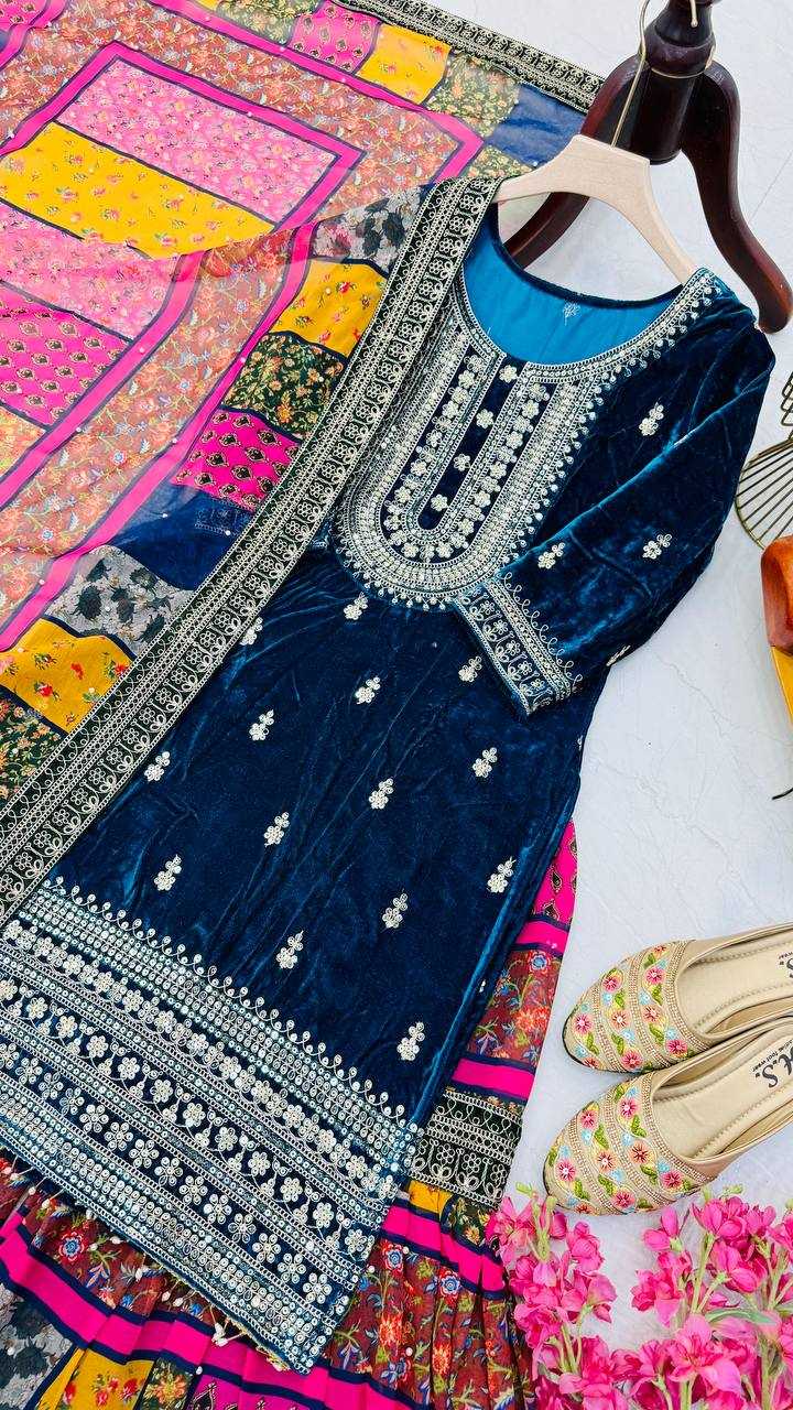 YNF VELVET KESH158 9002 SUITS & DRESSES WHOLESALE EMBROIDEREY WEDDING SHARARA SALWAR VELVET SUITS MANUFACTURE - Deevit International