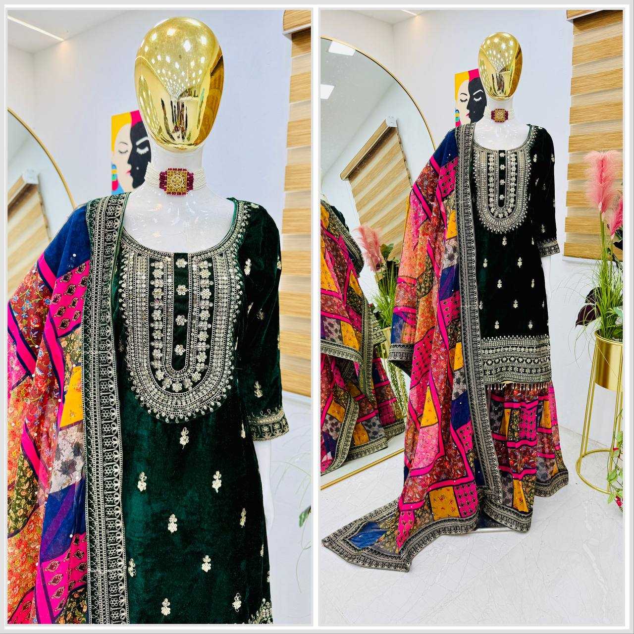 YNF VELVET KESH158 9002 SUITS & DRESSES WHOLESALE EMBROIDEREY WEDDING SHARARA SALWAR VELVET SUITS MANUFACTURE - Deevit International