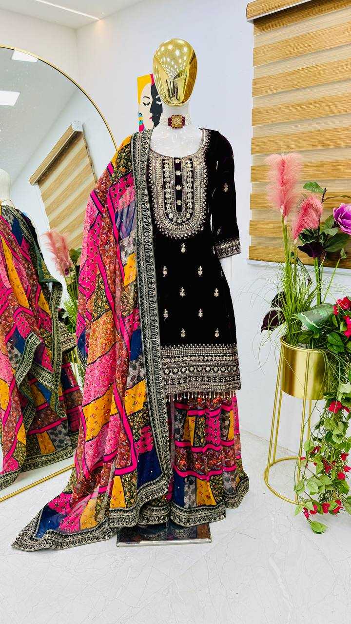 YNF VELVET KESH158 9002 SUITS & DRESSES WHOLESALE EMBROIDEREY WEDDING SHARARA SALWAR VELVET SUITS MANUFACTURE - Deevit International