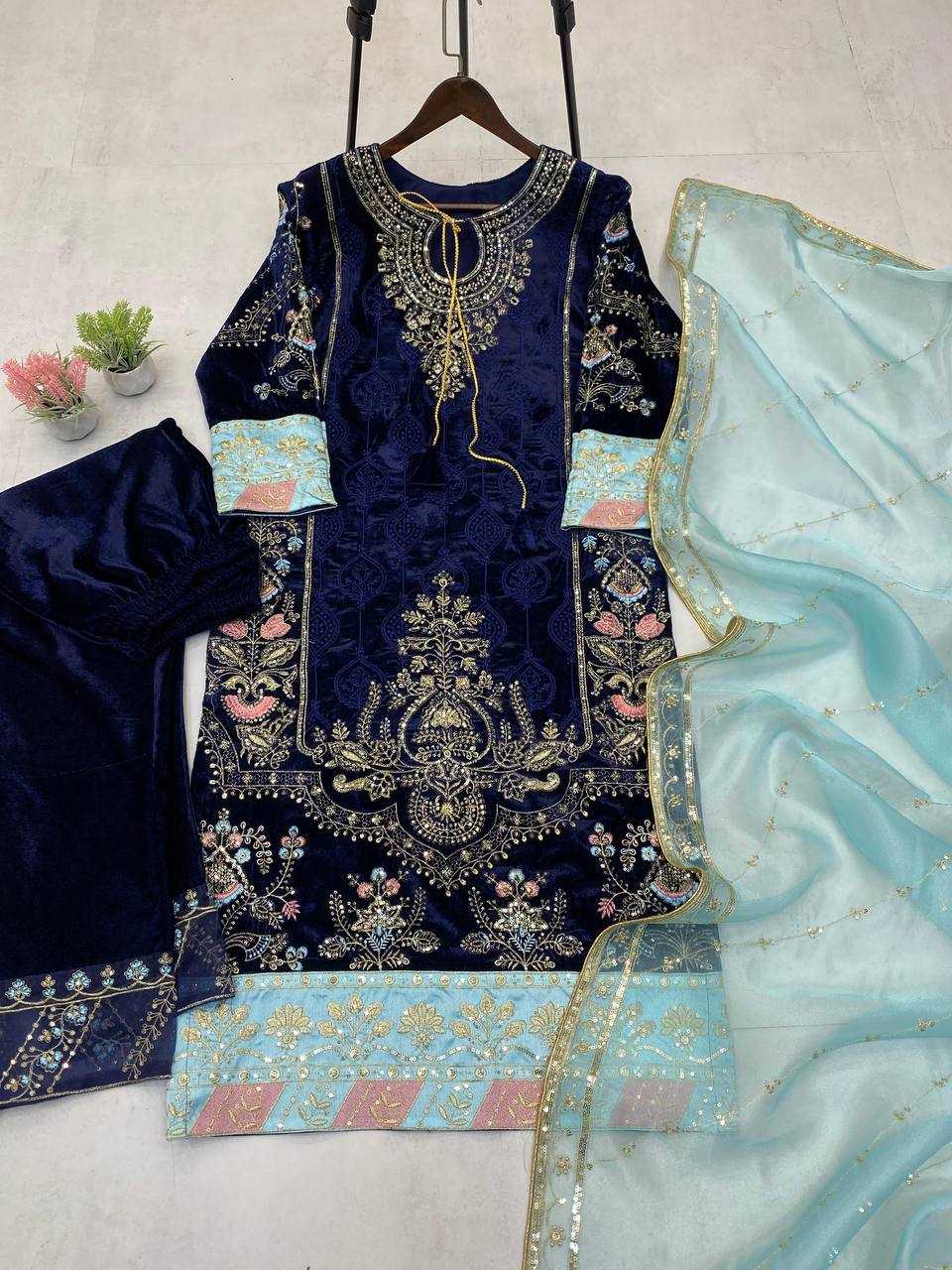 YNF VELVET RIN141 1889 SUITS & DRESSES WHOLESALE EMBROIDEREY PARTY WEAR LONG KURTI VELVET SUITS MANUFACTURE - Deevit International