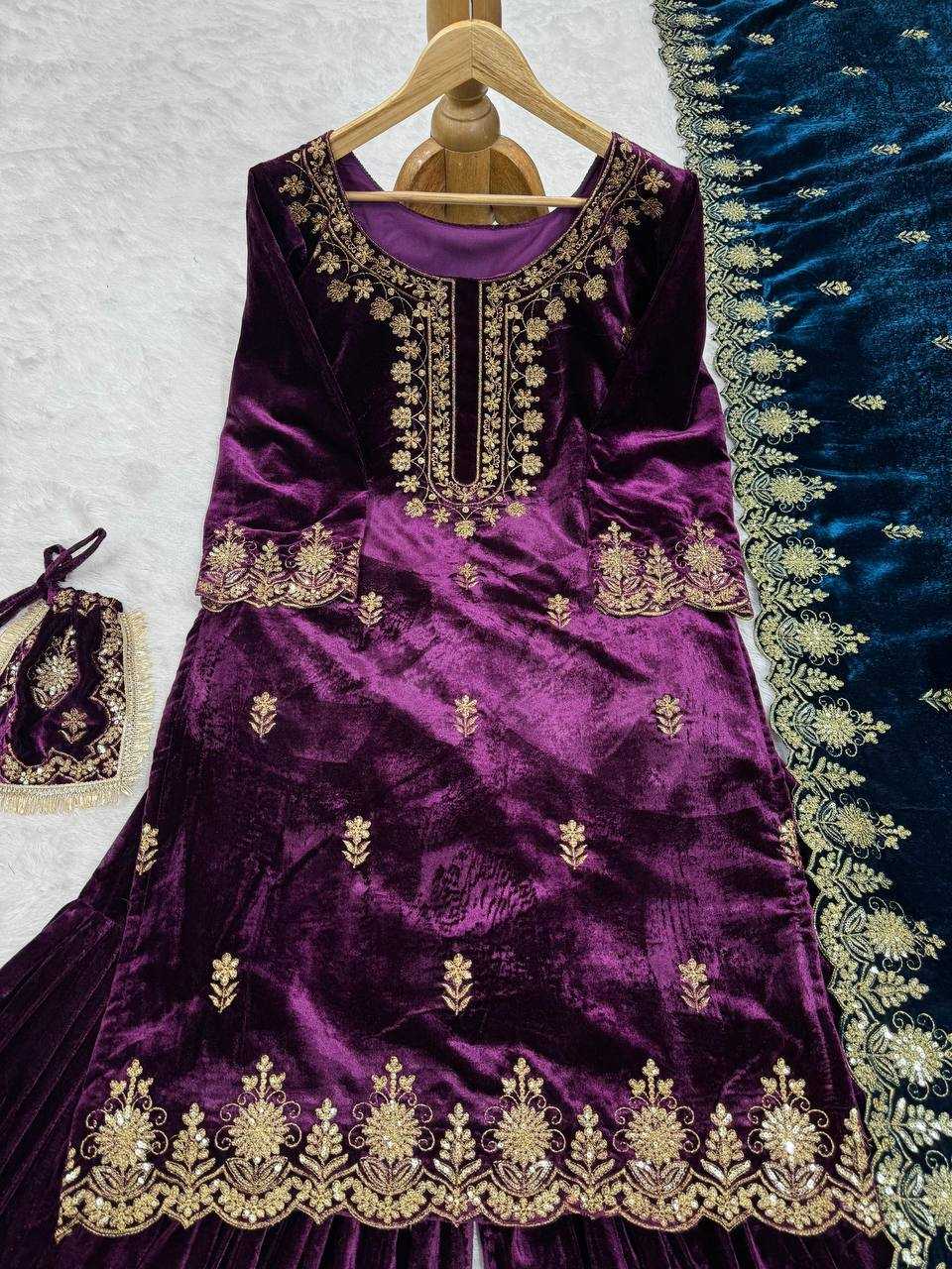 YNF VELVET RIN169 5778 SUITS & DRESSES WHOLESALE EMBROIDEREY WEDDING SHARARA SALWAR VELVET SUITS MANUFACTURE - Deevit International