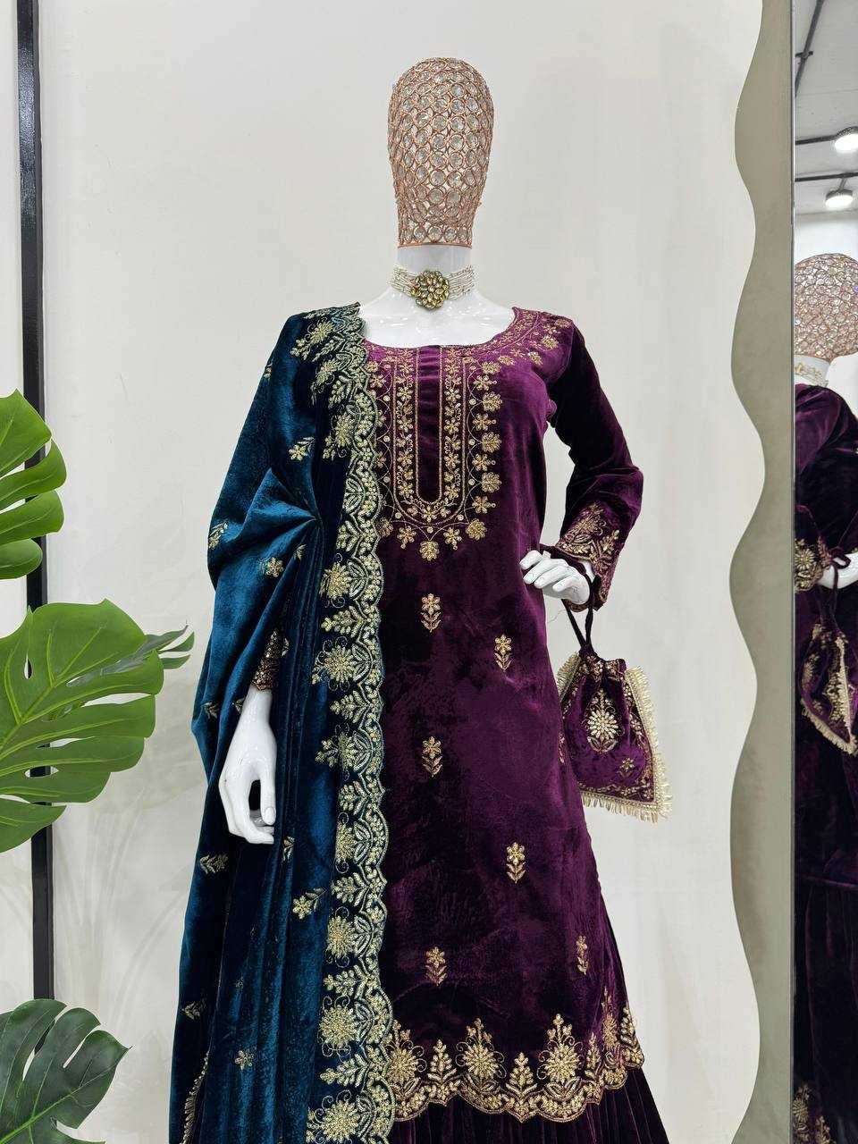 YNF VELVET RIN169 5778 SUITS & DRESSES WHOLESALE EMBROIDEREY WEDDING SHARARA SALWAR VELVET SUITS MANUFACTURE - Deevit International