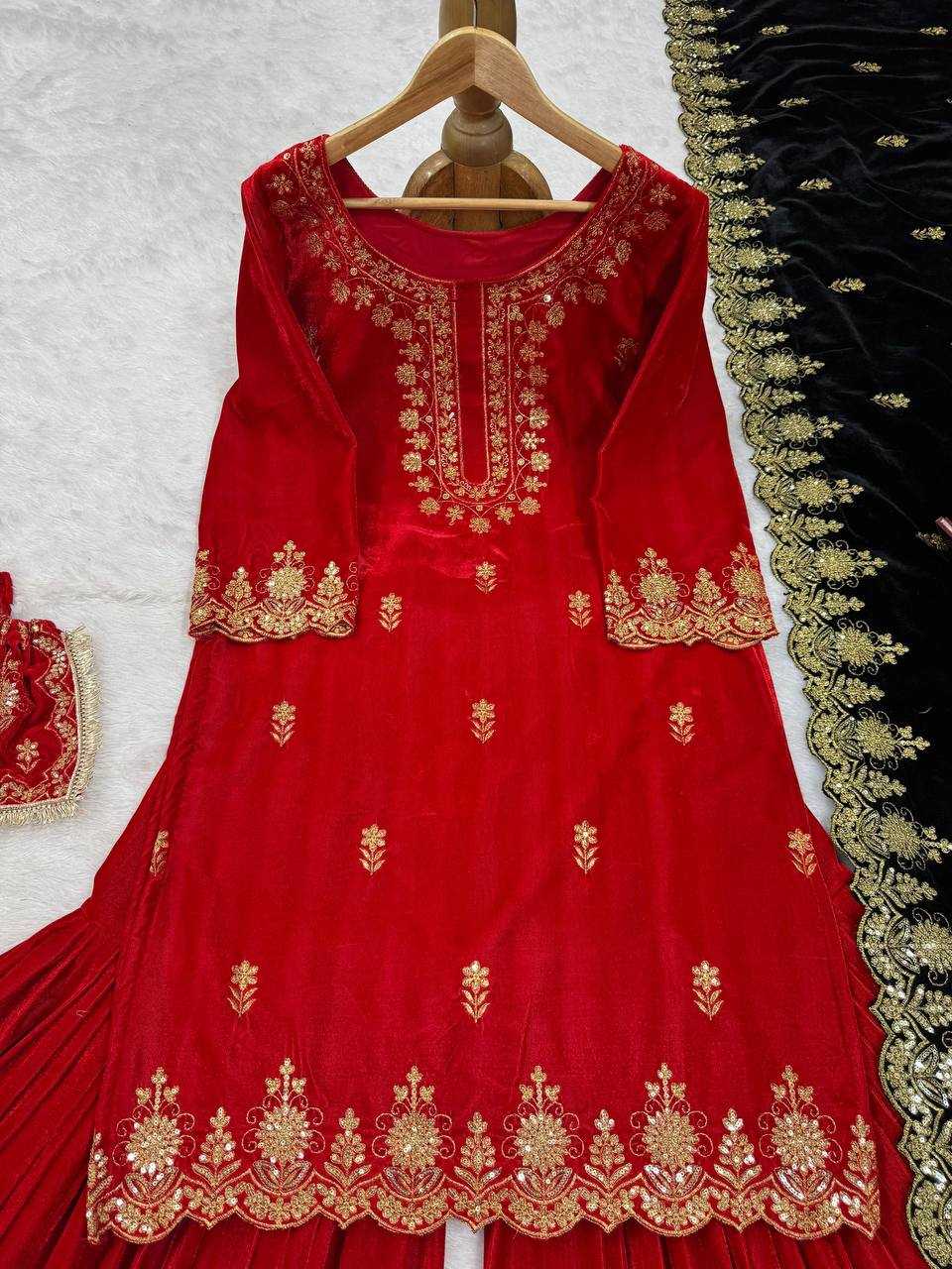 YNF VELVET RIN169 5778 SUITS & DRESSES WHOLESALE EMBROIDEREY WEDDING SHARARA SALWAR VELVET SUITS MANUFACTURE - Deevit International