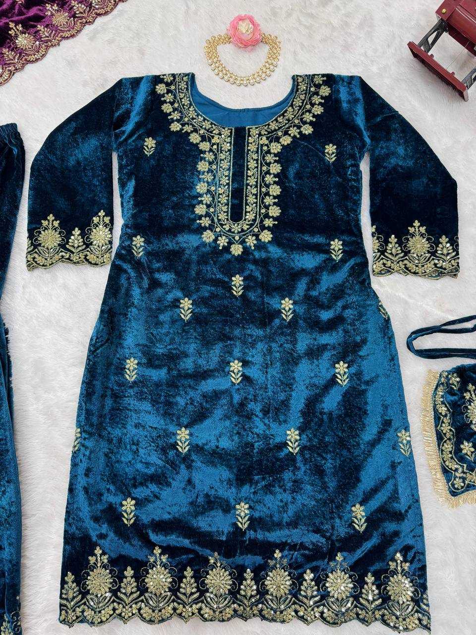 YNF VELVET RIN169 5778 SUITS & DRESSES WHOLESALE EMBROIDEREY WEDDING SHARARA SALWAR VELVET SUITS MANUFACTURE - Deevit International