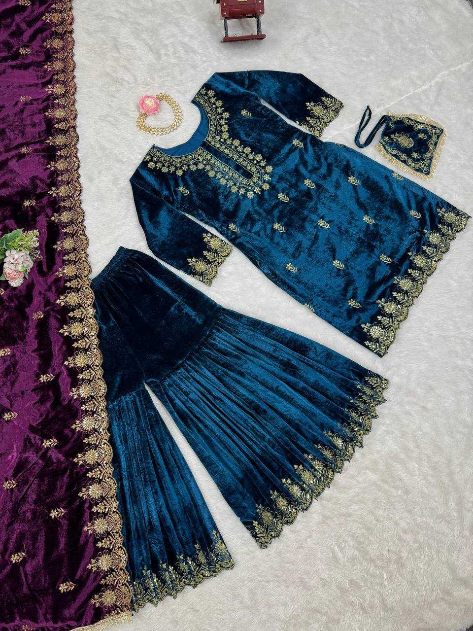 YNF VELVET RIN169 5778 SUITS & DRESSES WHOLESALE EMBROIDEREY WEDDING SHARARA SALWAR VELVET SUITS MANUFACTURE - Deevit International