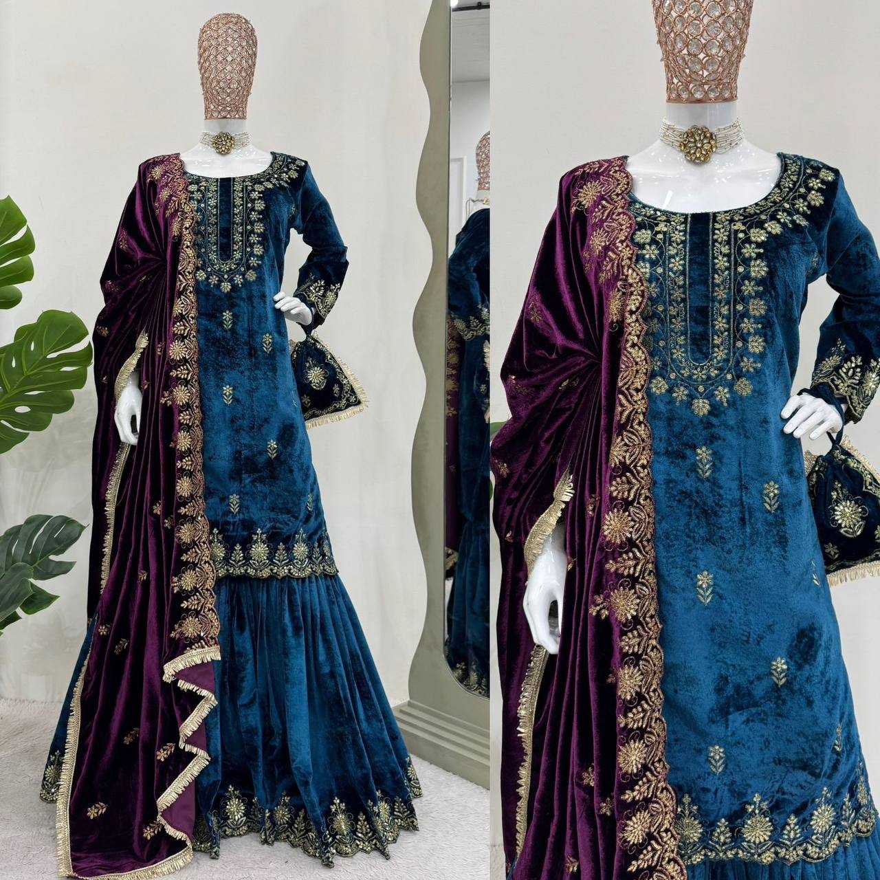 YNF VELVET RIN169 5778 SUITS & DRESSES WHOLESALE EMBROIDEREY WEDDING SHARARA SALWAR VELVET SUITS MANUFACTURE - Deevit International