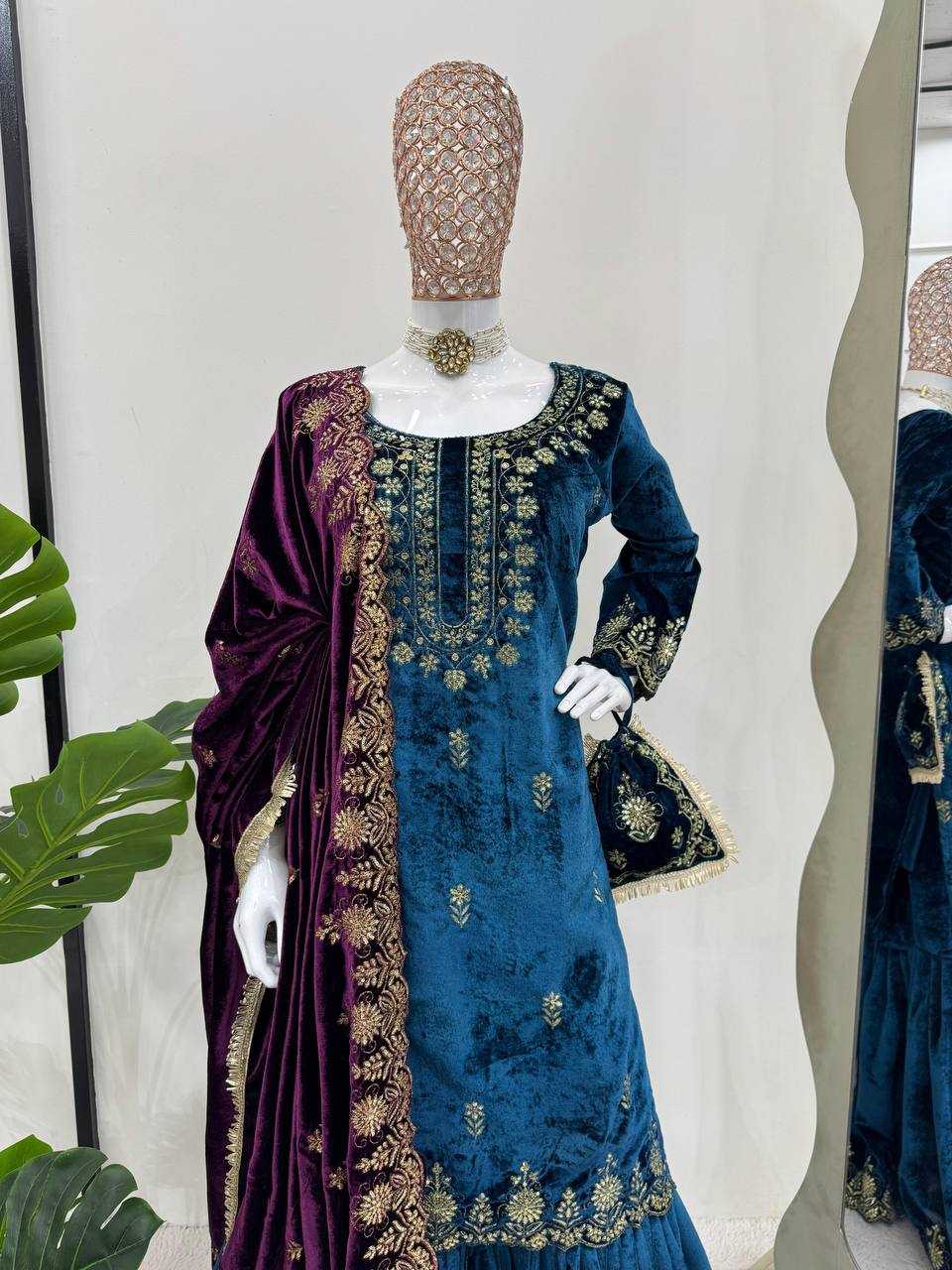 YNF VELVET RIN169 5778 SUITS & DRESSES WHOLESALE EMBROIDEREY WEDDING SHARARA SALWAR VELVET SUITS MANUFACTURE - Deevit International