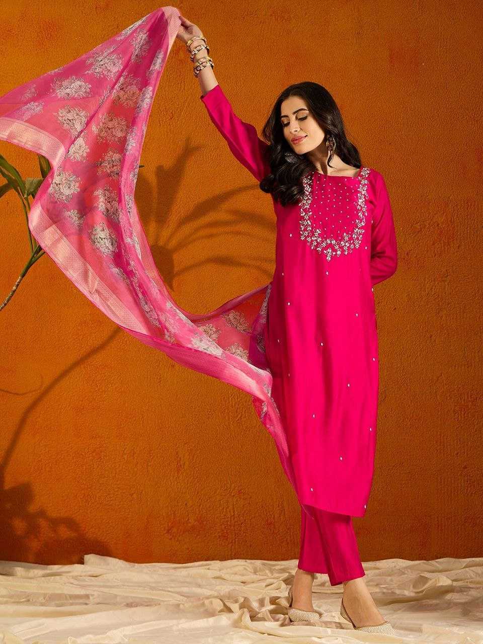 YNF VISCOSE CHANDERI RIN174 RAVIYA SUITS & DRESSES WHOLESALE EMBROPIDERY CHANDERI WEDDING PINK SUITS MANUFACTURE - Deevit International