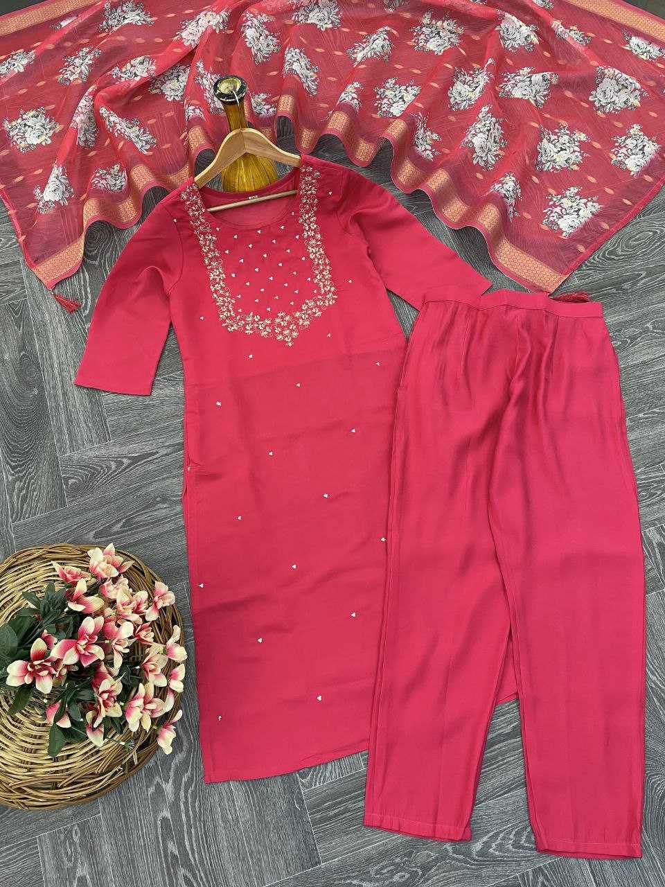 YNF VISCOSE CHANDERI RIN174 RAVIYA SUITS & DRESSES WHOLESALE EMBROPIDERY CHANDERI WEDDING PINK SUITS MANUFACTURE - Deevit International