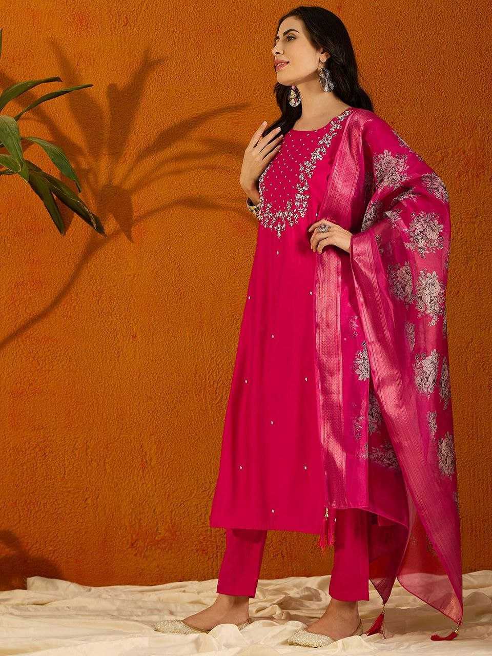 YNF VISCOSE CHANDERI RIN174 RAVIYA SUITS & DRESSES WHOLESALE EMBROPIDERY CHANDERI WEDDING PINK SUITS MANUFACTURE - Deevit International