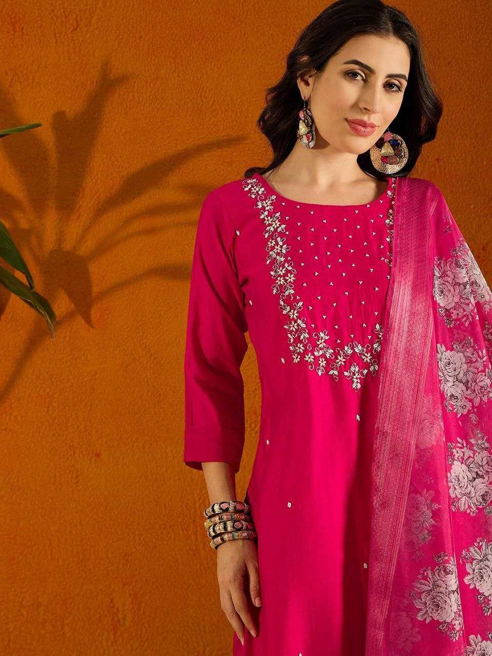 YNF VISCOSE CHANDERI RIN174 RAVIYA SUITS & DRESSES WHOLESALE EMBROPIDERY CHANDERI WEDDING PINK SUITS MANUFACTURE - Deevit International