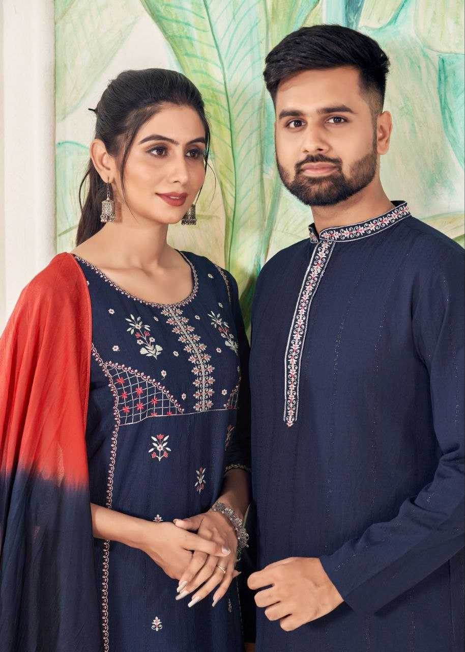 YNF VISCOSE KESH246 Soul Mates COUPLE WEAR WHOLESALE MENS KURTA PAYJAM & FEMALE KURTIS BOTTOM MANUFACTURER - Deevit International