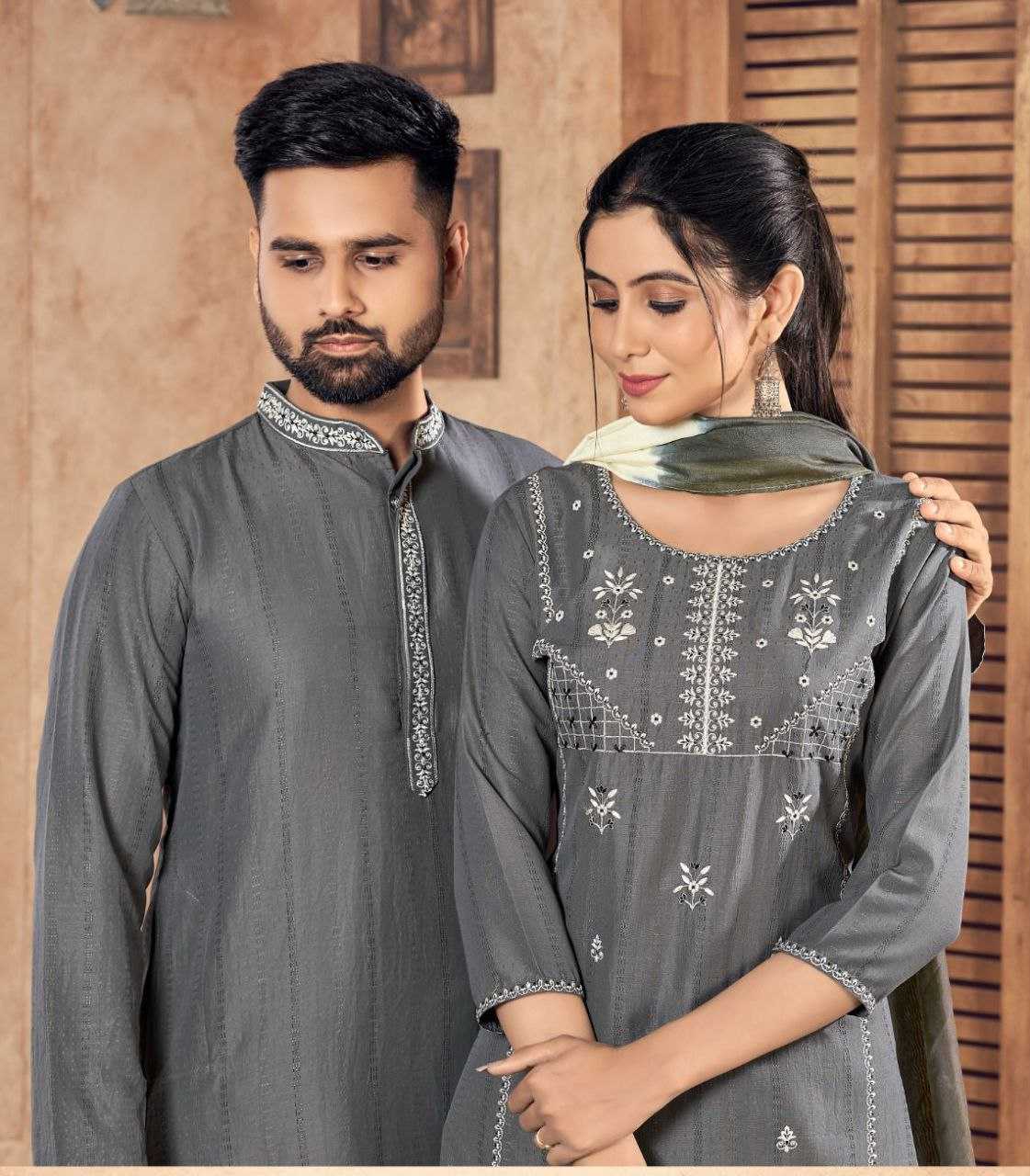 YNF VISCOSE KESH246 Soul Mates COUPLE WEAR WHOLESALE MENS KURTA PAYJAM & FEMALE KURTIS BOTTOM MANUFACTURER - Deevit International