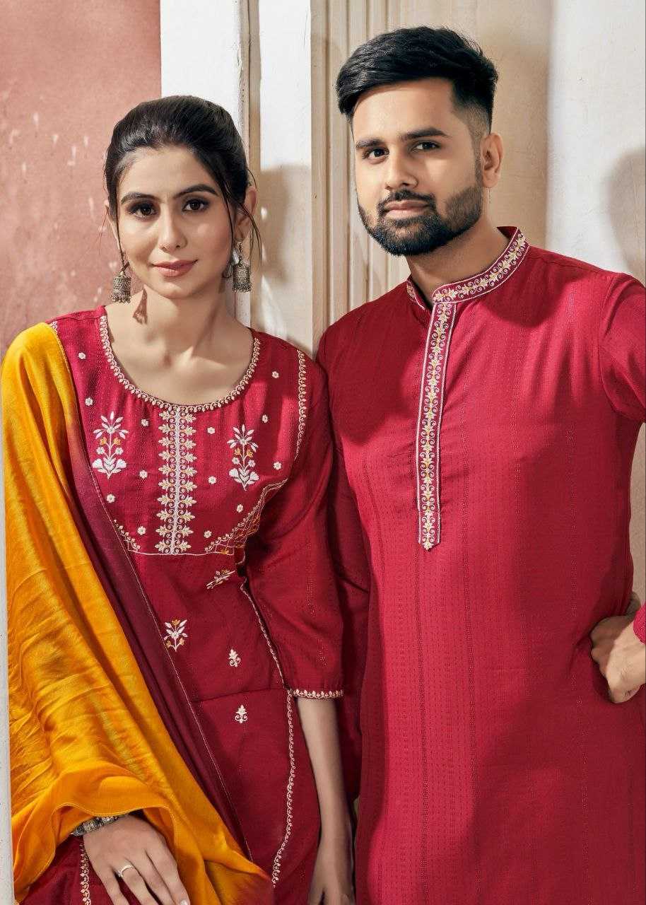 YNF VISCOSE KESH246 Soul Mates COUPLE WEAR WHOLESALE MENS KURTA PAYJAM & FEMALE KURTIS BOTTOM MANUFACTURER - Deevit International