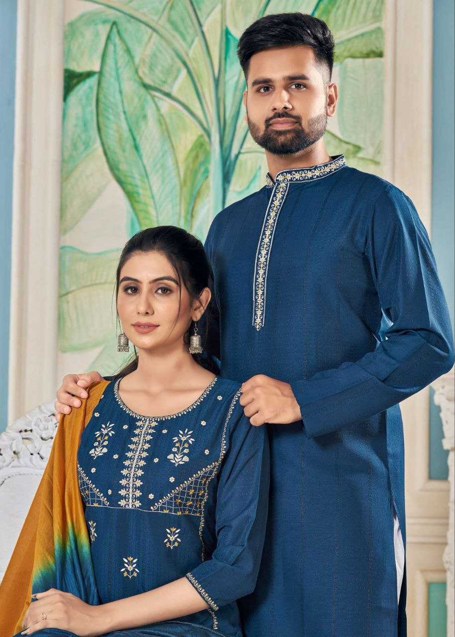 YNF VISCOSE KESH246 Soul Mates COUPLE WEAR WHOLESALE MENS KURTA PAYJAM & FEMALE KURTIS BOTTOM MANUFACTURER - Deevit International