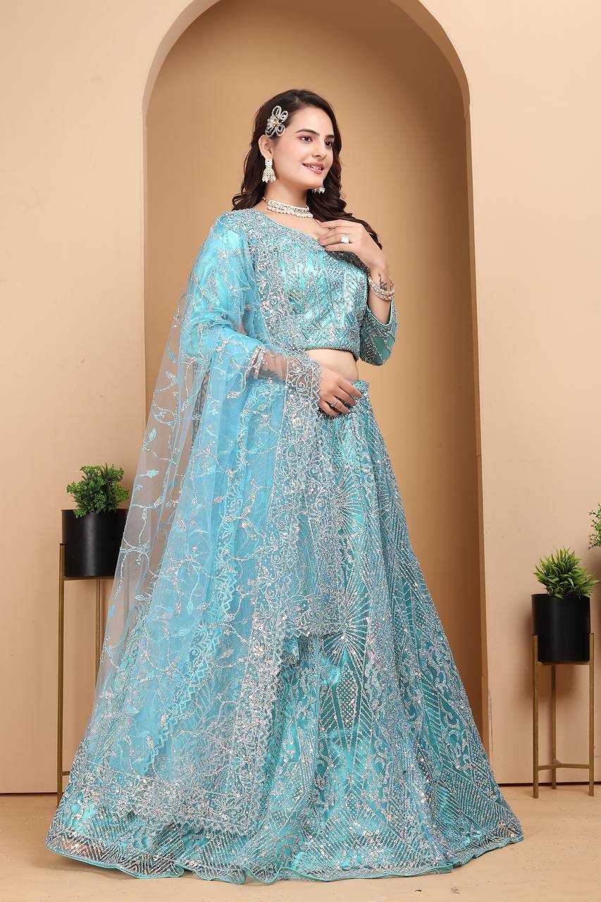 YNF NET RIN114 5027 LEHENGAS WHOLESALE DESIGNER FANCY NET FANCY EMBROIDERED LEHENGAS MANUFACTURER