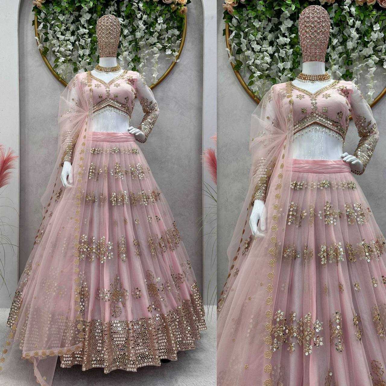 YNF BUTTERFLY NET RIN162 251 LEHENGAS WHOLESALE FANCY NET FANCY EMBROIDERED LEHENGAS MANUFACTURER