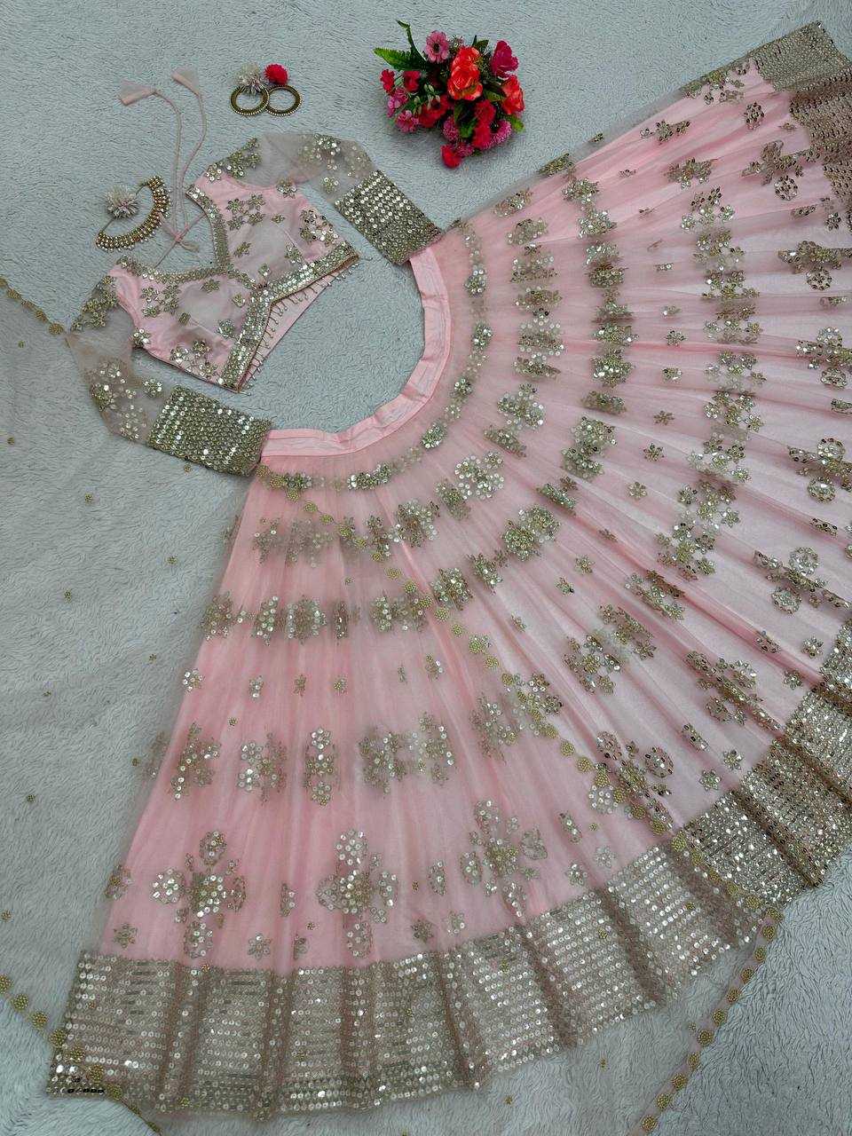 YNF BUTTERFLY NET RIN162 251 LEHENGAS WHOLESALE FANCY NET FANCY EMBROIDERED LEHENGAS MANUFACTURER