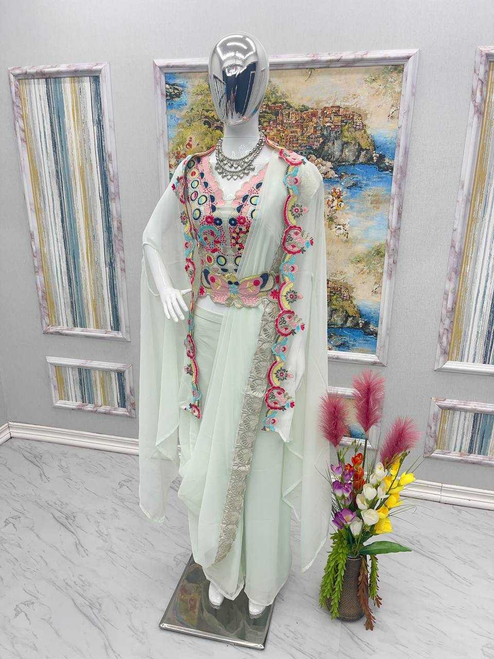 YNF FAUX GEORGETTE KESH141 1036 SUITS & DRESSES WHOLESALE INDO WESTERN EMBROIDERY PALAZZO GEORGETTE LADIES PARTY WEAR SUITS MANUFACTURER 