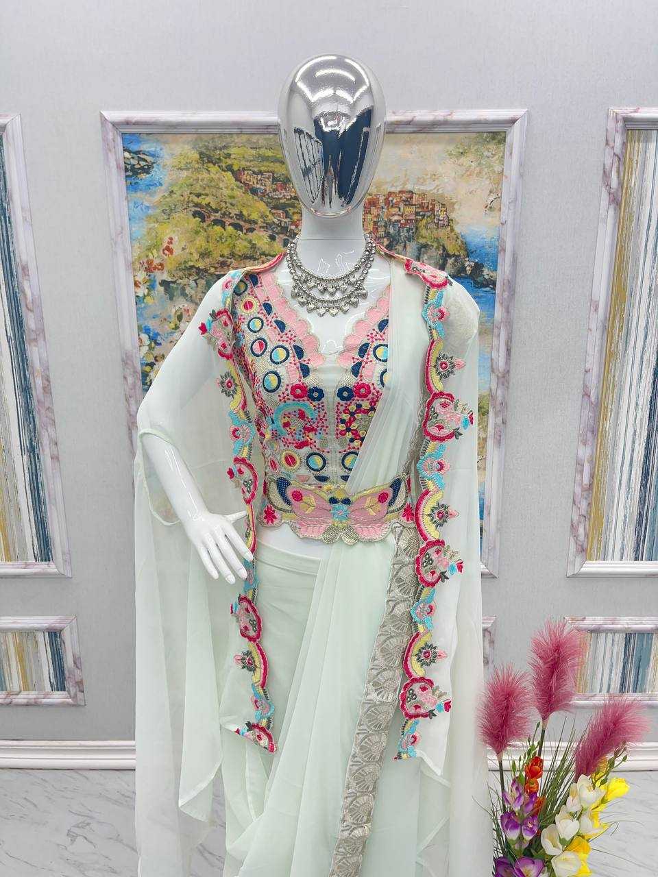 YNF FAUX GEORGETTE KESH141 1036 SUITS & DRESSES WHOLESALE INDO WESTERN EMBROIDERY PALAZZO GEORGETTE LADIES PARTY WEAR SUITS MANUFACTURER 